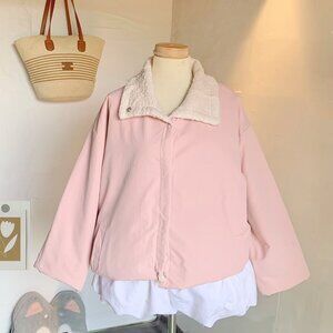 Pink Fuzzy Collar Zip Up Jacket Coat